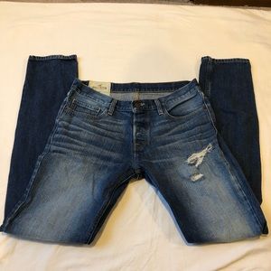 Hollister Skinny Size 32X34 Jeans Mens Factory Distressed With Holes Button Fly